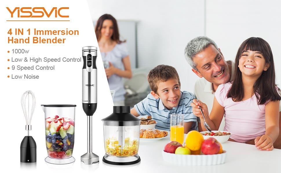 YISSVIC Hand Blender  4-in-1 Powerful 1000W 700ml Immersion Blender 9 Speed Control