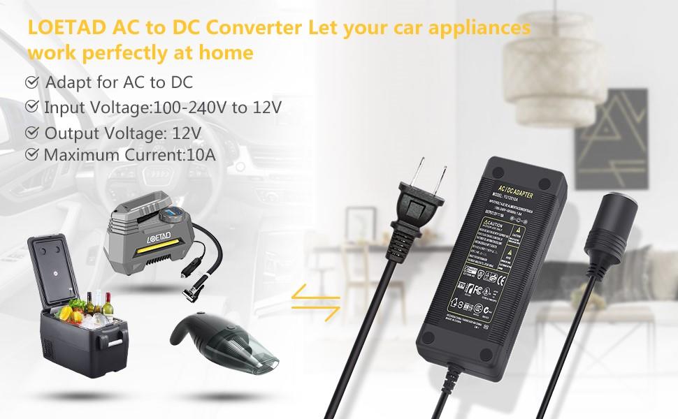 LOETAD AC to DC Converter 10A 120W 110-220V to 12V Car Cigarette Lighter Socket